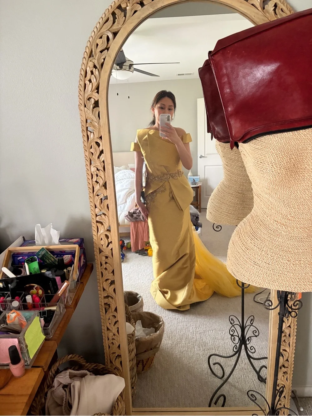 Terani Couture Mustard Yellow Satin Mikaido Mermaid Gown - Picture 12 of 13